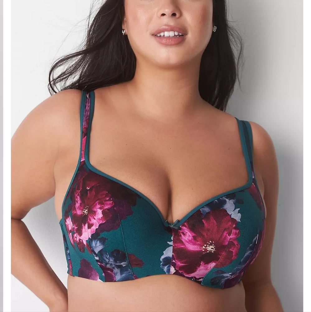 New! Size 44I Smooth Lightly Lined Balconette Bra in Midnight Blooms Junebug